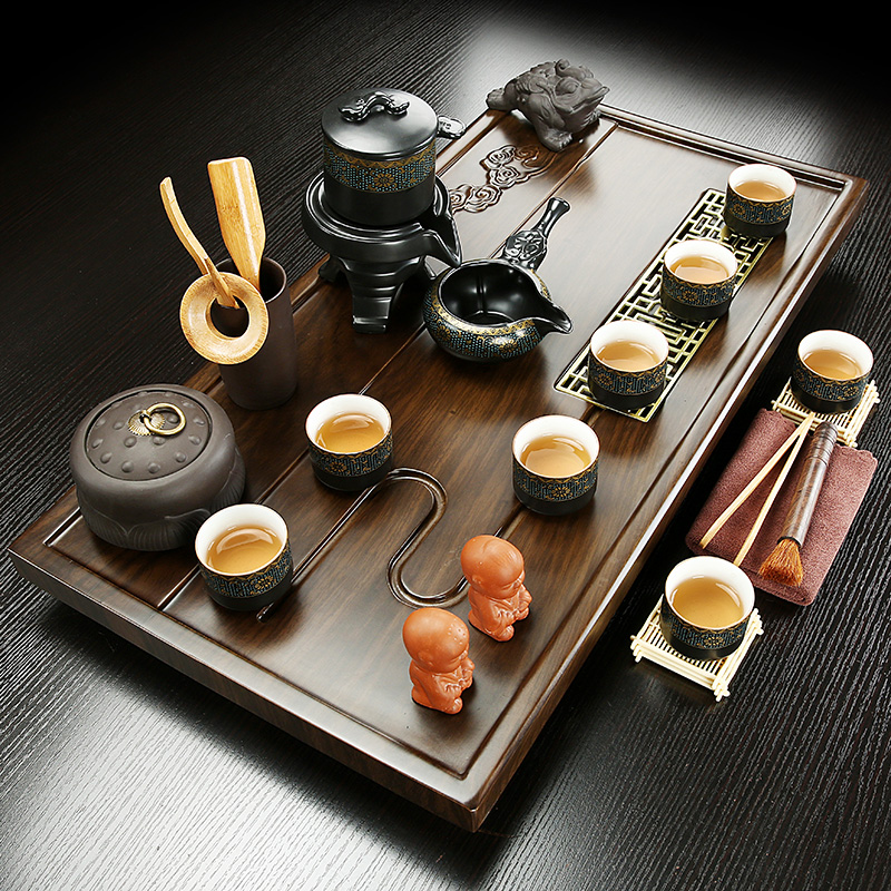 Solid Wood Tea Tray Whole Qigfu Tea Kit Home Small Tea Table Light Lavish Drainage Style Tea Sea Minimalist Tray-Taobao