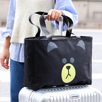 Large capacity travel bag Cute lightweight female portable canvas short-distance duffel bag student shoulder can be set trolley bag