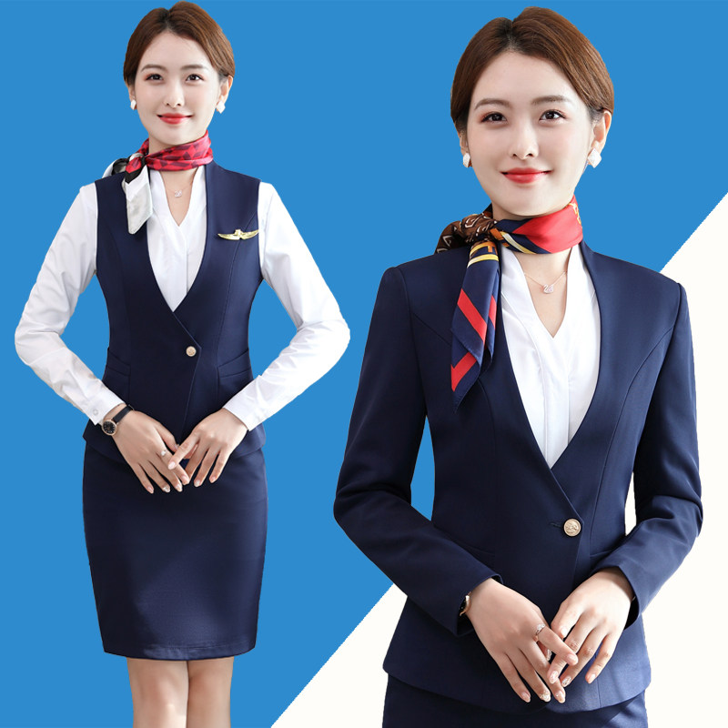 High-end stewardess professional suit femininity aviation high-speed rail flight attendant uniform customer service reception work attire