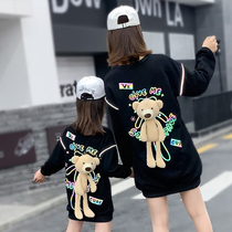 Girls clothes thin velvet Western spring and autumn girls 7 long 8 Net Red 9 fashionable 10-year-old bear long sleeve T-shirt parent-child