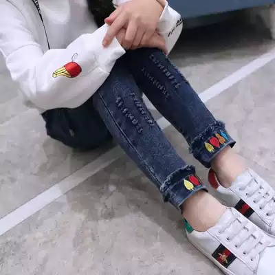 Girls pants spring and autumn trousers Chaoyang pie girls Joker big boy stretch 12 outside wear 15 Five 4 years old 6 jeans