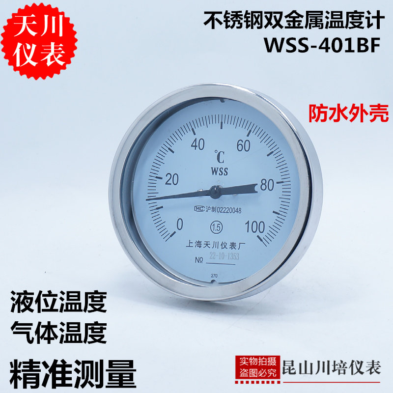 全不锈钢WSS-401BF轴向双金属温度计防水外壳上海天川室外温度表