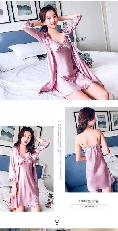 Đồ ngủ nữ trong gió mùa hè băng lụa áo ngủ ren hai mảnh hở lưng váy trắng phù hợp với phái đẹp. - Đêm đầm