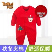 Newborn baby cotton one-piece clothes warm cotton cotton cotton 100 days full moon clothes boy baby girl New year red clothes