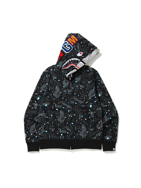 Japanese fleece cardigan, jacket with hood, human head, shark for men and women for students, hoody