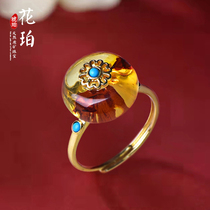 Zhenya jewelry flower Perr pine button 925 silver gold - plated live mouth ring