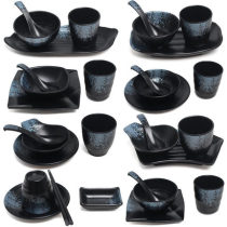 Blue diamond black melamine hot pot restaurant set set set up table four-piece Restaurant Restaurant barbecue dishes Cup spoon custom tableware