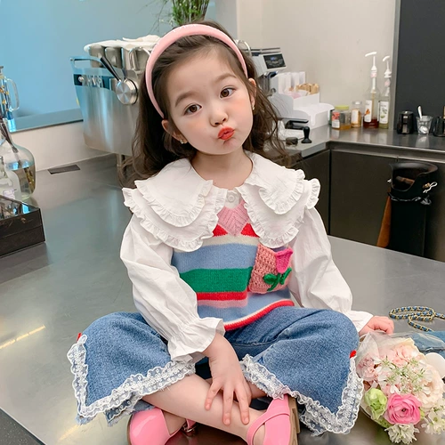 Трикотажный жилет, детский осенний весенний свитер, в западном стиле