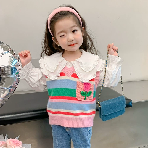 Трикотажный жилет, детский осенний весенний свитер, в западном стиле