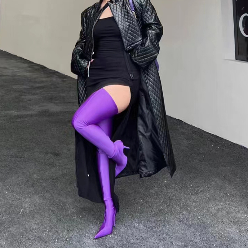 Over-The-Knee Boots for Women, Autumn and Winter, Purple High Heels, Stiletto Heels, Sexy Pointed Toe, Elastic Slim Boots, Long Socks, Thigh Boots