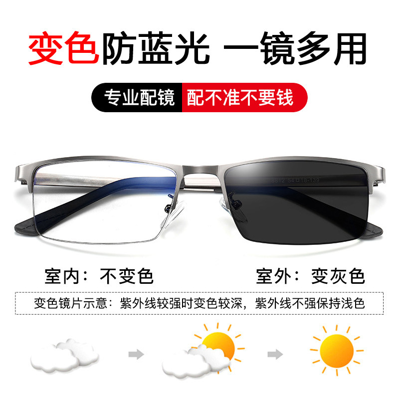Discoloration Night-vision Goggles Anti-Blue Light Sunglasses Male And Female Half-Frame Anti-Radiation Computer Goggle Matching Myopia Pinoptic Glasses Frame
