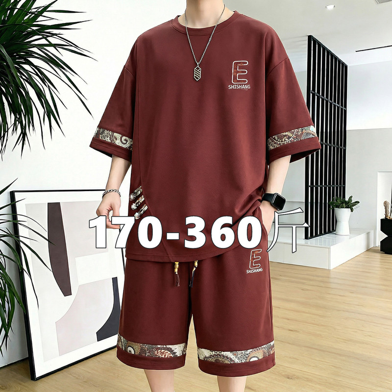Plus-Size Chinese Style Suit for Men, Summer Trendy, Extra Large, Oversized, Short-Sleeved Shorts Casual Two-Piece Set