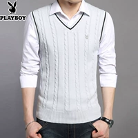 Áo len nam mùa thu cotton áo len không tay áo len không tay nam áo len vai thanh niên áo len không tay
