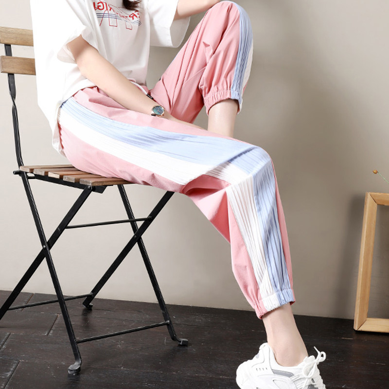 Maternity pants women summer thin section outer wear sports bunches plus size loose ice silk chiffon cropped quick-drying pants summer clothes