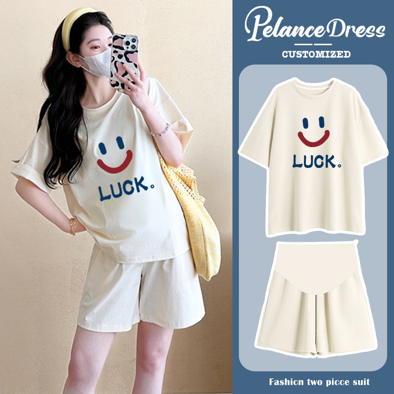 Maternity Sports Suit Summer Casual Thin Salt-Style Plus-Size Loungewear Shorts Two-Piece Set 2026 Summer Pajamas