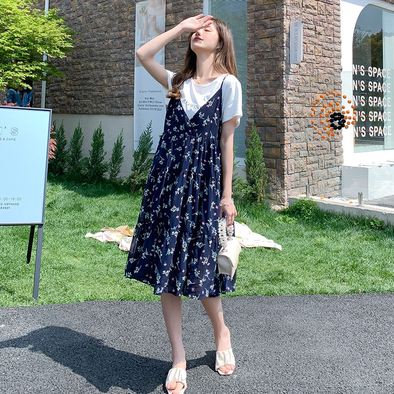 Pregnant Woman Summer Clothing Suit Foreign Fashion Models 2021 Nets Red Loose Tide Moms Snow Spinning Chopped Fancy Dress Little Subsummer