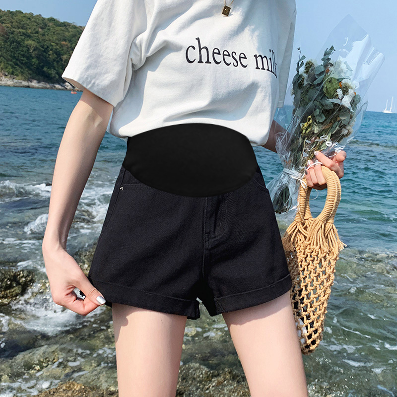 Pregnant woman denim shorts female summer thin outside wearing fashion casual wide pants loose summer adjustable nets red tides