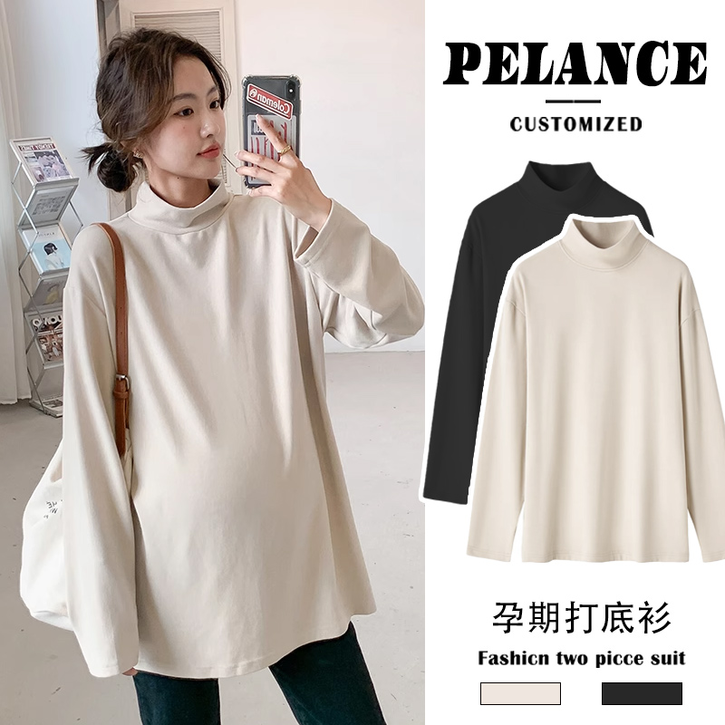 Pregnancy Woman Dress Autumn winter hit undershirt Develed Korean version 2023 New blouse Women's T-shirt Long sleeves Semi-high collar stay warm-Taobao