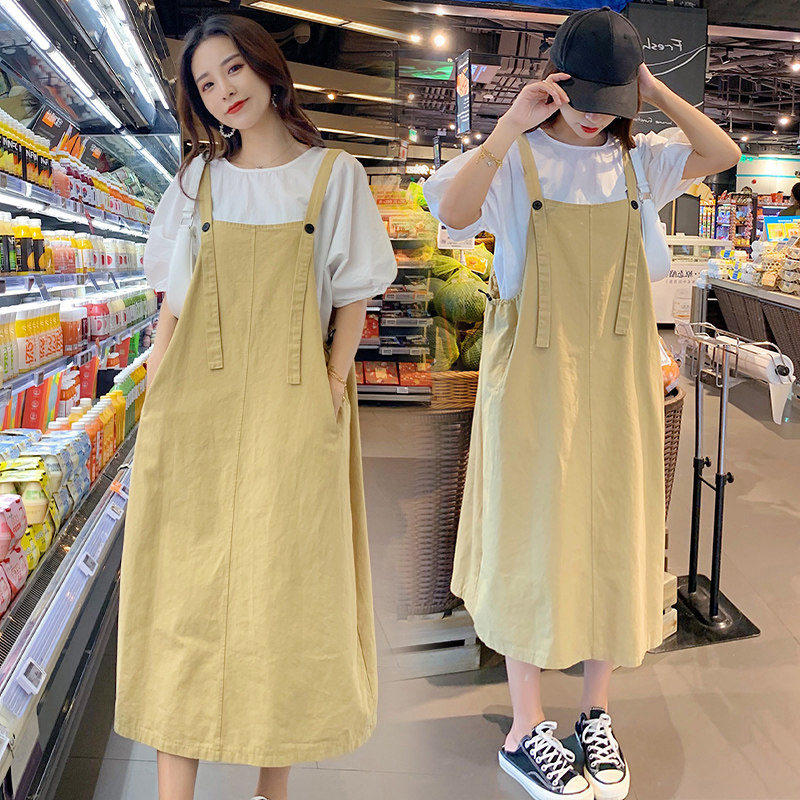 Pregnant Woman Summer Clothing Suit Fashion style Han version loose shirt Baby Bag Skirt two sets Summer Less-age Ocean Dress Pocket