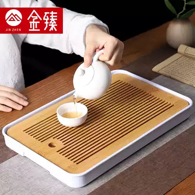 Tea tray bamboo household tea table living room drain tray tea set water storage small tea tray office solid wood rectangular tray