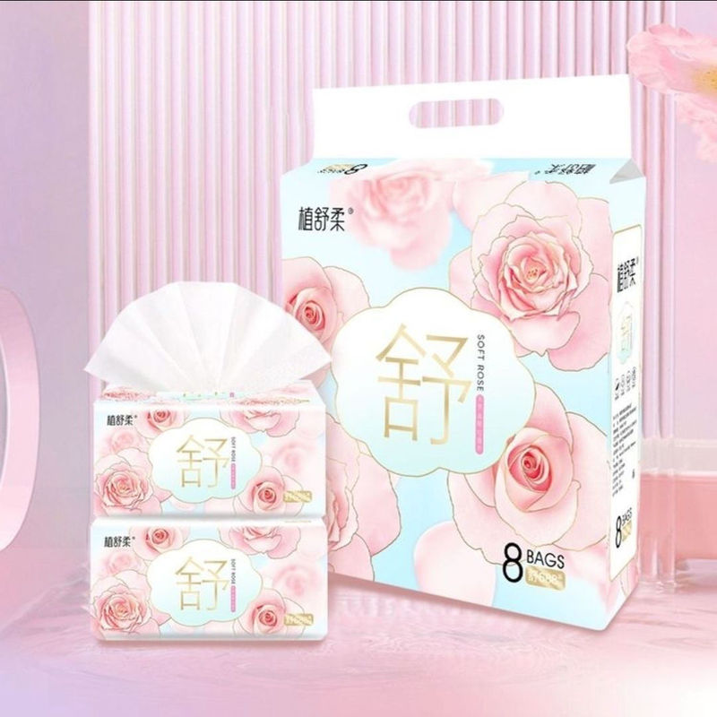 Zhi Shu Rou Tissue Paper, Rose Flower Design, 80 Packs, Large Pack, Household Economical Pack, Napkin Tissue, Facial Tissue, Box Tissue