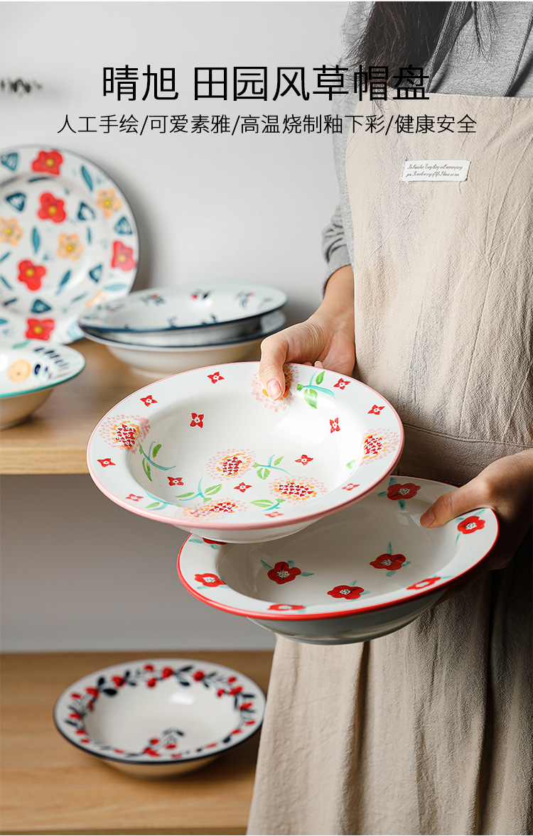 The Qing xu boss month western straw plate Nordic hand - made pasta, thick soup plate household deepen ceramic new large size