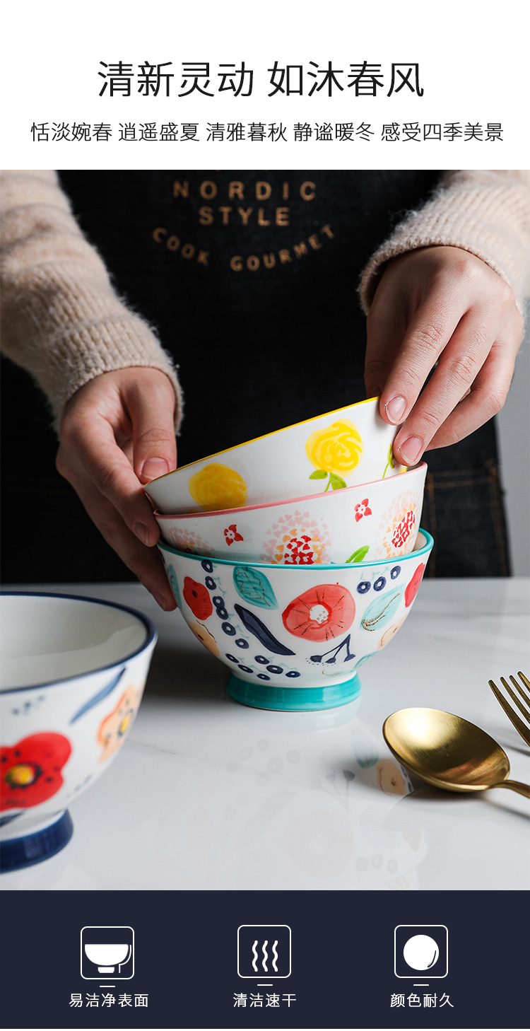 Boss on sunny haze hand - made flowers small bowl of rural wind creativity under the glaze color of household ceramics high rice bowls