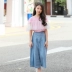 Quần ống rộng bé gái mùa hè cotton cotton rộng eo quần jeans trẻ em thời trang váy quần chín quần - Quần jean