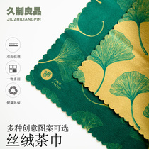 Long-made good quality velvet Zen tea towel water absorbent square towel Chinese style retro tea cloth ginkgo leaf rag small tablecloth