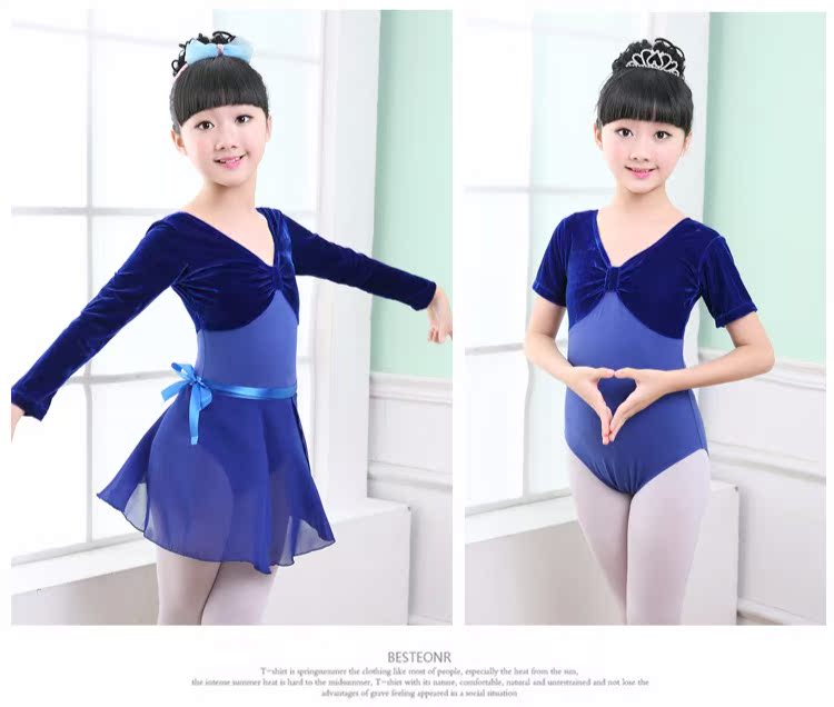 Mùa thu và mùa đông thiếu nhi khiêu vũ mặc quần áo dài tay cho bé gái bằng vàng trang phục biểu diễn cho bé