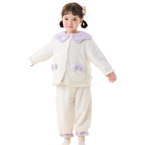 Balabala girls pajamas set winter warm childrens home clothes coral velvet childrens petal lapel