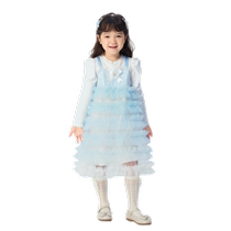 (Same style in the mall) Balabala childrens clothing girls skirt 2024 autumn new mesh fake two-piece dress