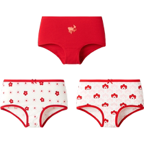 Balabala girls underwear triangle animal year red childrens shorts 24 new four-corner cotton three-pack