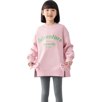 Balabala childrens clothing childrens long-sleeved sweatshirt girls plus velvet to keep warm 2024 autumn and winter casual tops with bows