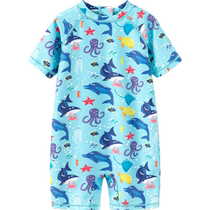 Balabala childrens one-piece swimsuit boys swimsuit infant and toddler sun protection baby cute printed elastic trendy