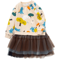 Balabala girls skirt childrens dress plus velvet baby sweatshirt mesh artistic temperament princess skirt
