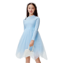 Balabala girls dress autumn and winter childrens skirt knitted princess skirt mesh stitching big children