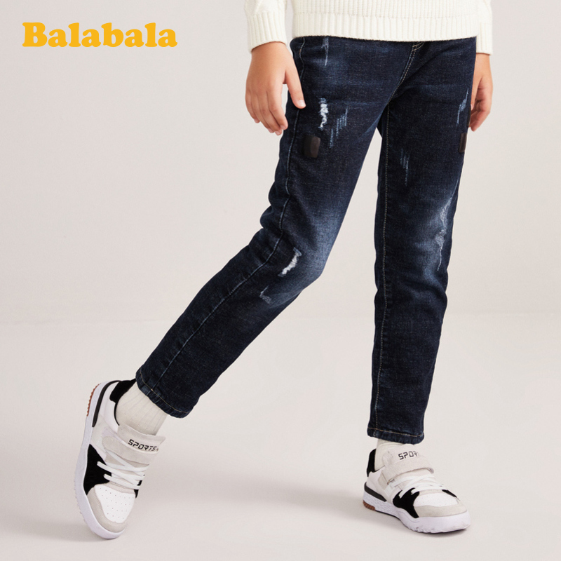 Balabala chàng trai quần ở trẻ em lớn Qingcang mùa thu chính hãng / mùa đông quần jeans giản dị chic trẻ em cộng với nhung.