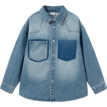 (Same style in the mall) Balabala childrens shirt pure cotton mens shirt lapel 24 spring big childrens denim jacket