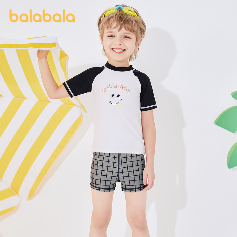 Barabala boy swimsuit children's swimsuit set boy baby split swim cap swim trunks three-piece set tide