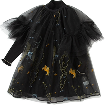 Balabala childrens clothing childrens dress girls irregular mesh long skirt autumn middle and older childrens national trend two-piece set