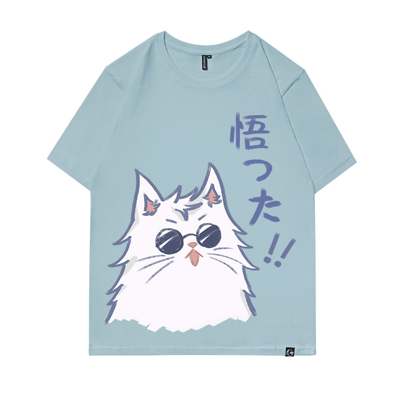 Five Cats - Grey Bluesolar system Animation surrounding T-shirt Spell Short sleeve jointly Article 5 Realization clothes easy lovers leisure time quadratic element men and women