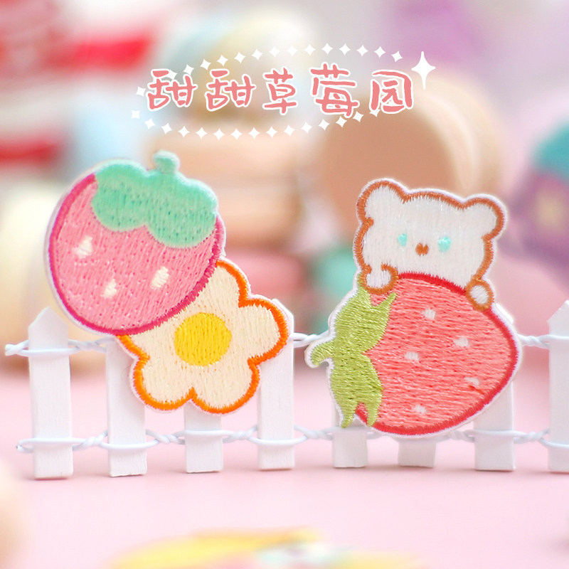 Sweet strawberry garden embroidery stickers cute cake flower kitten hand ledger bag notebook scarf decoration sticker