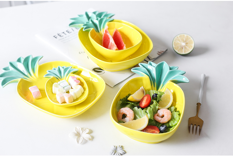 Pineapple creative ceramic plate modelling FanPan lovely tropical fruit bowl style Nordic food dish plate move