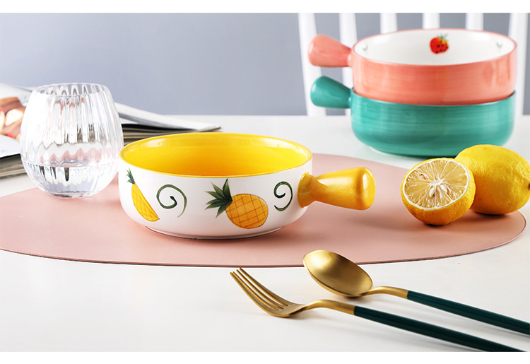 Hand - made use of home day type ceramic handle creative breakfast salad bowl bowl household rainbow such as bowl with the roasted bowl for the job