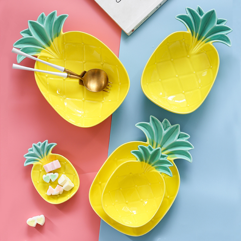 Pineapple creative ceramic plate modelling FanPan lovely tropical fruit bowl style Nordic food dish plate move