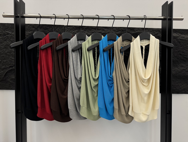 New Style Niche French-Style Slimming Twisted Rope Halter Neck Backless Knitted Sleeveless Top for Women
