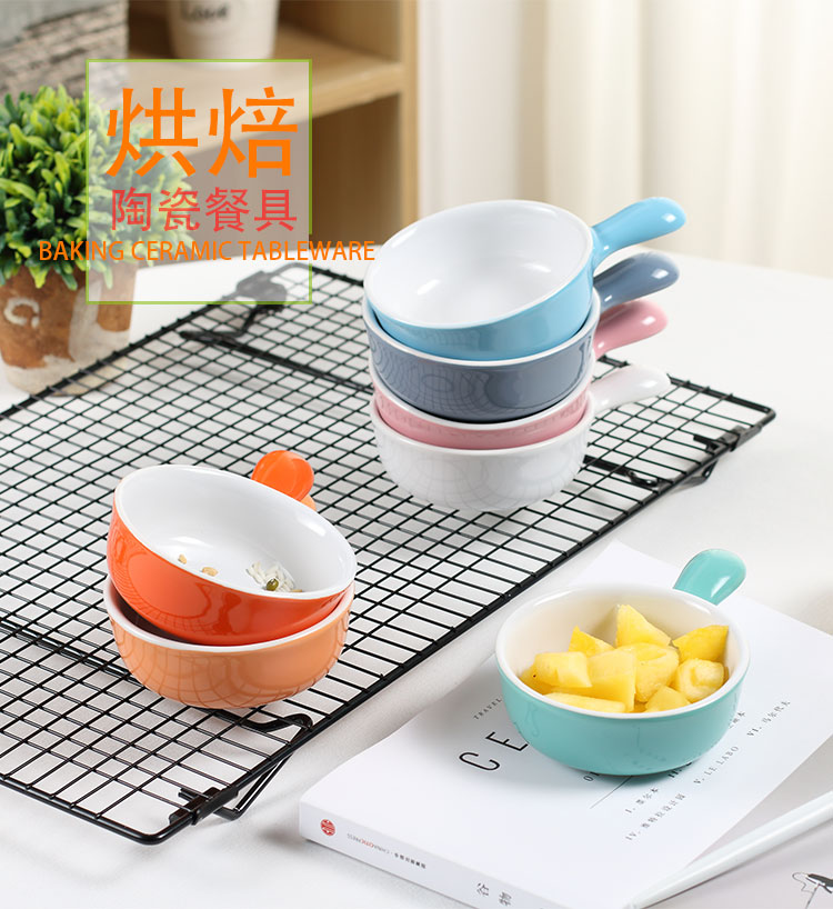 Baking steamed egg bowl bowl for household with handle ceramic bowl Baking cup cake pudding bowl bowl of yogurt dessert sauce bowl