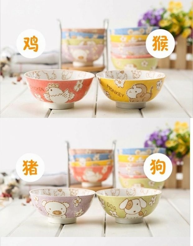 Hand made Japanese ceramics single use household good lovely children 12 zodiac noodles bowl of l