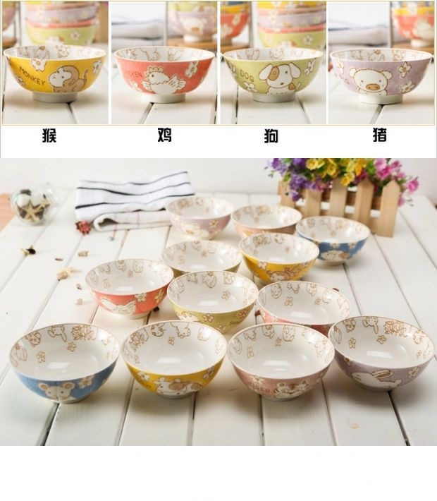 Hand made Japanese ceramics single use household good lovely children 12 zodiac noodles bowl of l